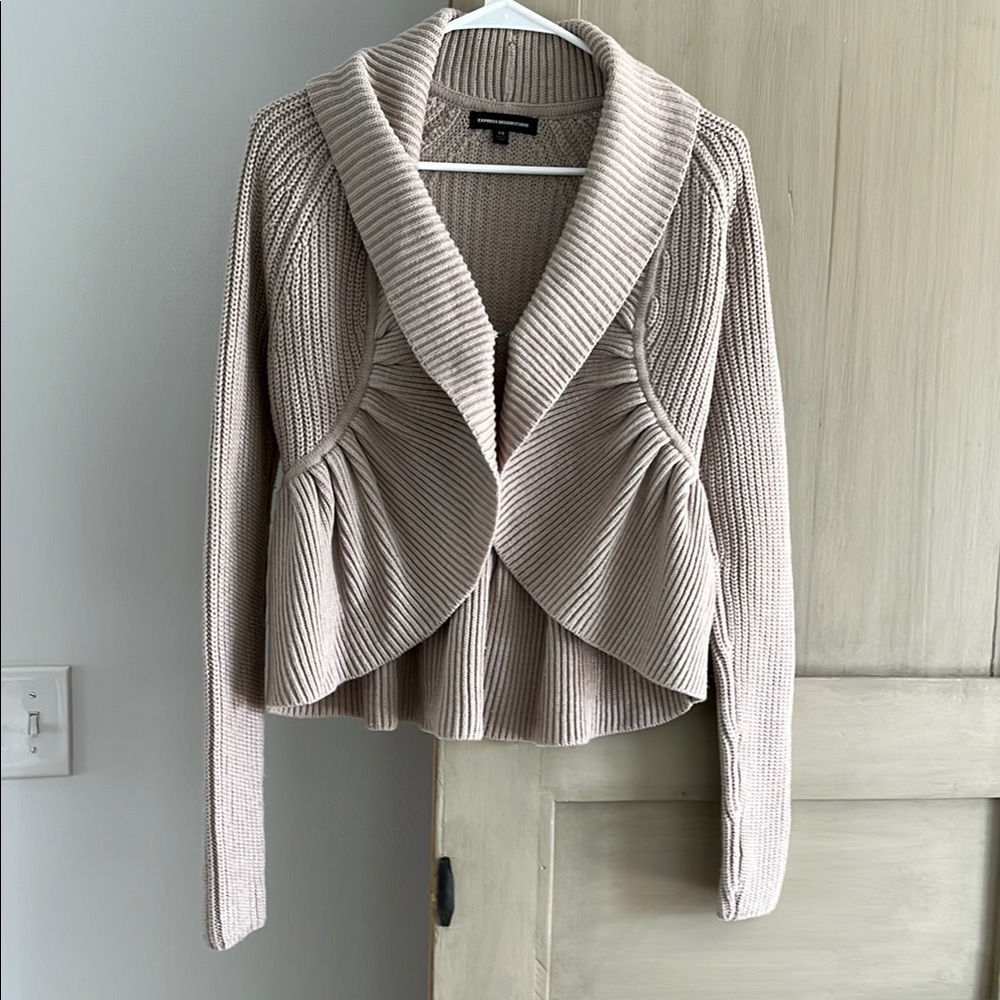 Beige Ribbed Knit Cardigan Express